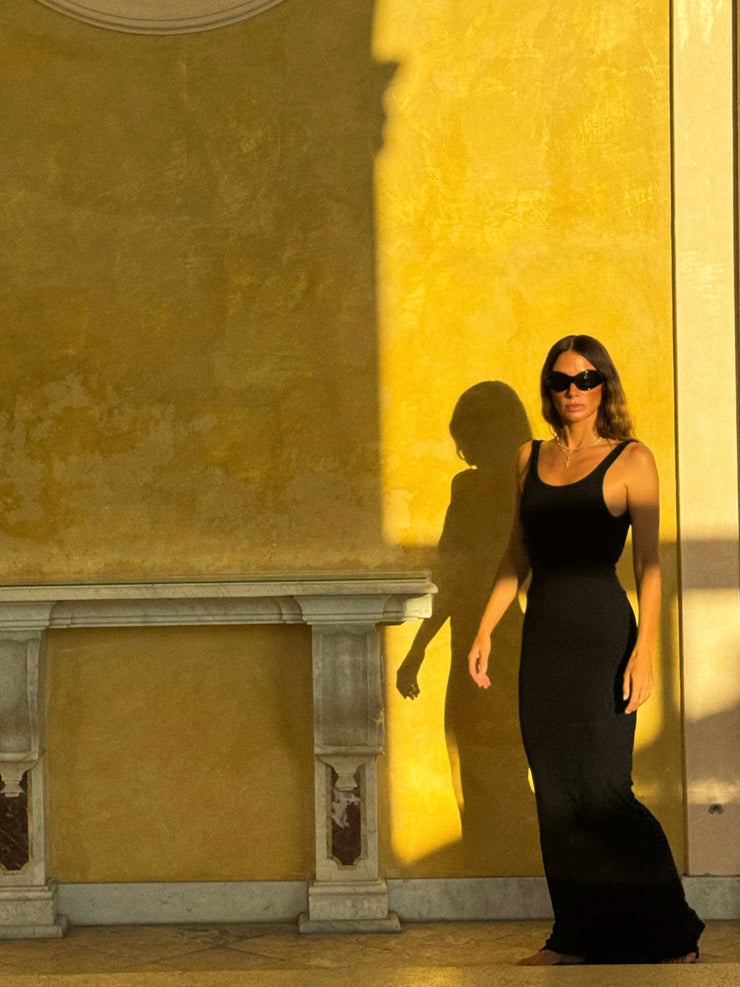 RIB SEAM TANK DRESS-BLACK