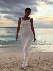 RIB SEAM TANK DRESS-WHITE SAND