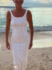 RIB SEAM TANK DRESS-WHITE SAND