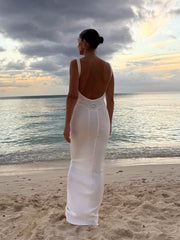 RIB SEAM TANK DRESS-WHITE SAND