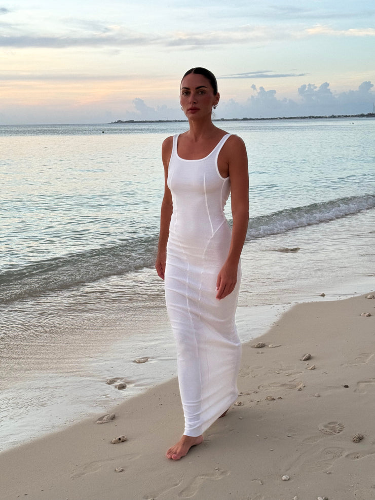 RIB SEAM TANK DRESS-WHITE SAND