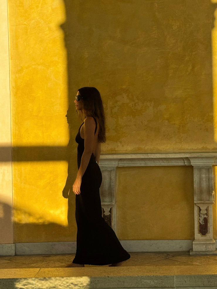 RIB SEAM TANK DRESS-BLACK